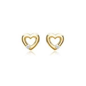 Oorbellen 14 karaat geelgoud 2 Diamanten 0.052 ct.