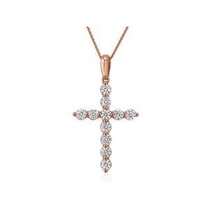 Ketting met kruishanger, roségoud, labgekweekte diamanten