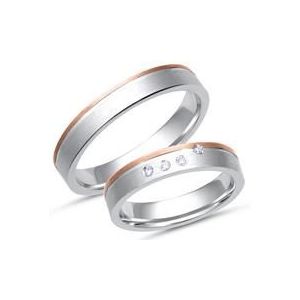 Trouwringen 8 karaat wit-rood goud 4 Diamanten