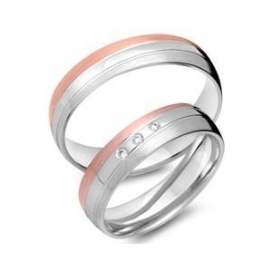 Trouwringen 14 karaat rood-wit goud 3 Diamanten