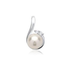 14 karaat witgouden hanger parel 2 Diamanten