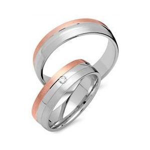 Trouwringen 8 karaat rood-wit goud met Diamant
