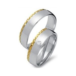 Trouwringen 14 karaat geel-wit goud met Diamant