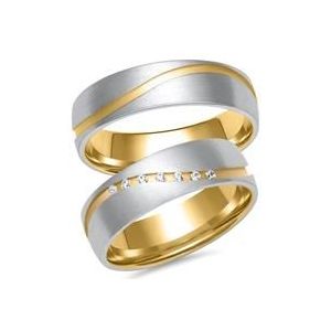 Trouwringen in geel- en witgoud met 7 Diamanten