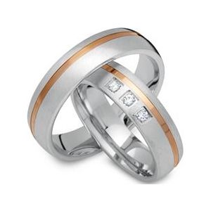 Trouwringen 18 karaat rood-wit goud 3 briljanten