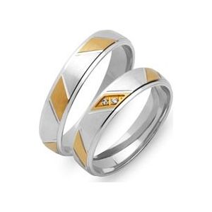Trouwringen 14 karaat geel-wit goud 2 Diamanten