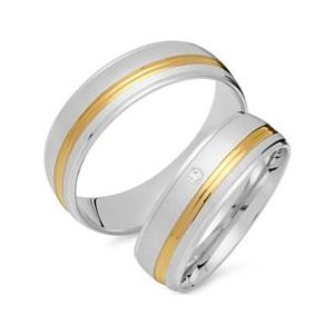 Trouwringen 14 karaat geel witgoud met Diamant