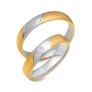 Trouwringen 14 karaat geel-wit goud met Diamant