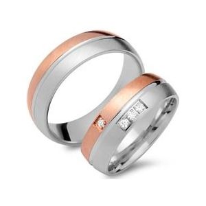 Trouwringen 8 karaat rood-wit goud 4 Diamanten