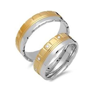 Trouwringen 14 karaat geel-wit goud 10 Diamanten