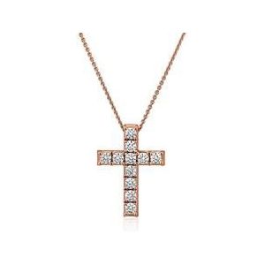 Roségouden ketting met kruis hanger en diamanten