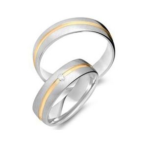 Trouwringen 14 karaat geel witgoud met Diamant