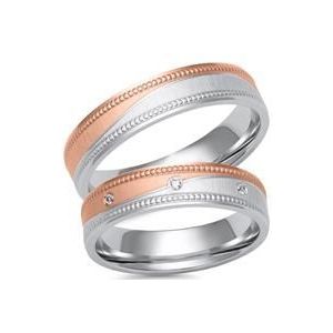 Wit- en roségouden trouwringen met 3 Diamanten