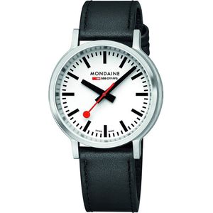 Mondaine - MST.4101B.LBV - Stop2go Horloge - Zilver - Kunstleer Zwart