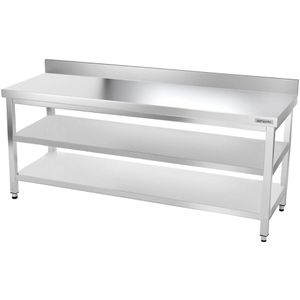 Roestvrijstalen werktafel PREMIUM - 2000x800mm - met onderplank, achterwand & tussenplank