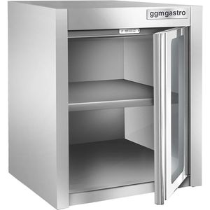 Roestvrijstalen wandkast - 600x400mm - met glazen vleugeldeur - 650mm hoog