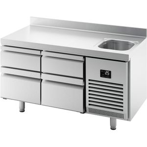 Koelwerkbank Premium PLUS - 1468x600mm - met 1 spoelbak, 4 laden & achterwand