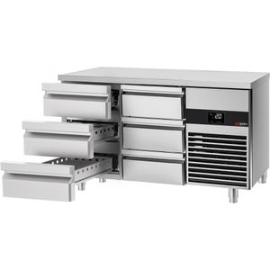 Koelwerkbank PREMIUM - 1400x700mm - met 6 laden - incl. snijplank groen