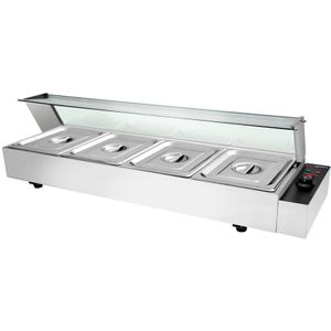 Opzet bain-marie met glazen deksel - Elektrisch - met 4 bakken GN 1/2