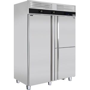 Koel- & vriescombinatie PREMIUM - met ingebouwde snelvriezer - GN 2/1 + GN 1/1 - 1400 liter - 1 deur & 2 roestvrijstalen halve deuren
