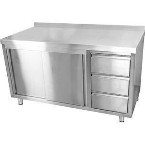 Roestvrijstalen werktafel ECO - 2000x700mm - met 3 laden rechts & achterwand