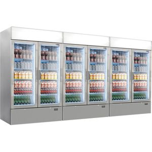 (3 stuks) Drankenkoelkast - 3600 liter - Frameloos ontwerp - met 6 glazen deuren & Reclamedisplay