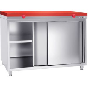 Roestvrijstalen werkkast PREMIUM - 1400x600mm - met schuifdeur zonder achterwand incl. snijplank