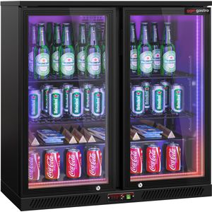 Barkoelkast - 900mm - 220 liter - met 2 glazen vleugeldeuren - Buitenkant & binnenkant Zwart