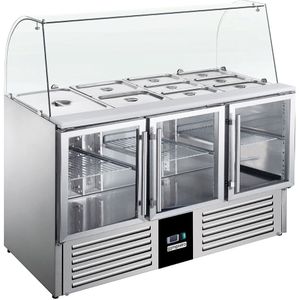 Saladette PREMIUM - 1368mm - 3 glazen deuren - met hoge glazen opzetstuk voor 4x GN 1/1