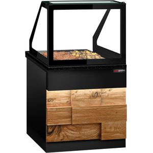 Warmhoudvitrine TORONTO - 800mm - Houten voorkant - voor 2x GN 1/1 - Zwart granieten werkblad