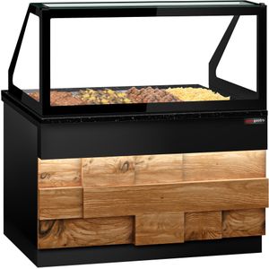 Warmhoudvitrine TORONTO - 1500mm - Houten voorkant - voor 4x GN 1/1 - Zwart granieten werkblad