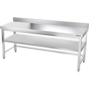Roestvrijstalen werktafel PREMIUM - 2000x600mm - met onderplank, achterwand & versteviging