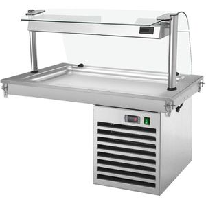 Inbouw koelplaat 1,1m - +2 °C tot +8 °C - 3x GN 1/1 - met glazen hoestscherm
