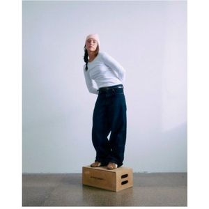 GRUNT:  Low waist Raw blue jeans