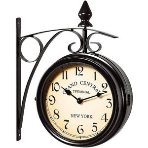 Tweezijdig treinstation wandklok zwart vintage design klok horloge