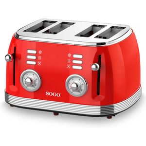 Sogo 4-Slice Broodrooster Eternal Retro Series - Broodrooster - Rood