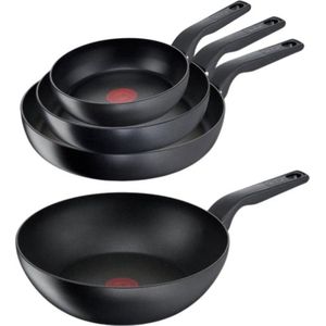 Tefal Hard Titanium Pro Pannenset - Koekenpannen Ø20/24/28cm + Wokpan Ø28cm - Zwart