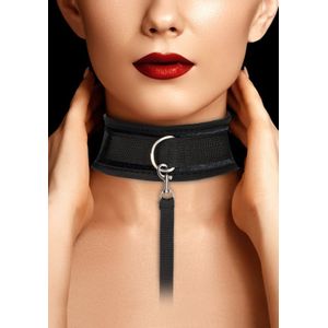 Ouch - Fluweel verstelbare halsband met riem - Zwart