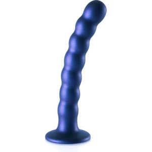 Geribbelde G-spot dildo met zuignap 16.5 cm - Metalic Blue