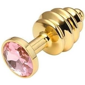 Goud kleurige Geribbelde metalen butt plug 38 mm