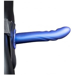 Ouch - Holle Strap-on dildo met ribbels 20 cm - Blauw Metalic