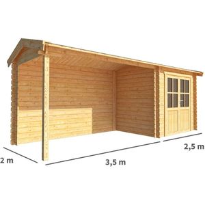 Blokhut met overkapping Fenna 600 cm bij 200 cm diep Zadeldak - Warentuin Collection