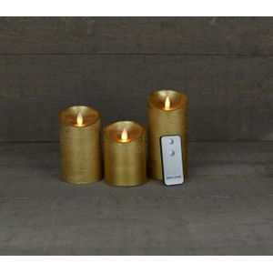 Batterijverlichting 3 kaarsen wax rustiek met bewegende vlam goud - Anna's collection