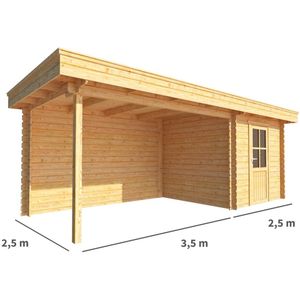 Blokhut met overkapping Lisa 600 cm bij 250 cm diep Plat dak - Warentuin Collection