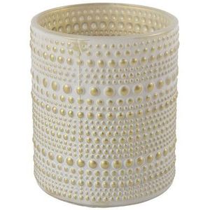 Countryfield Luxe theelichthouder - Aurora - glas - creme wit/goud - D8 x H10 cm