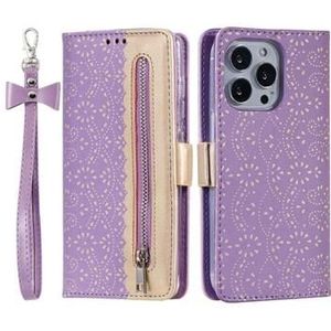 Lace Pattern iPhone 14 Pro Max Wallet Case - Paars