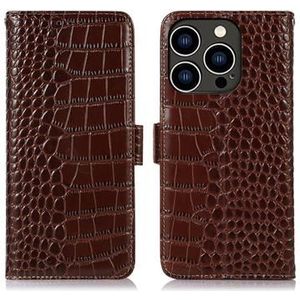 iPhone 16 Pro Crocodile Series Wallet Leren Hoesje met RFID - Bruin