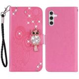 Samsung Galaxy A55 Uil Strass Portemonnee Hoesje - Hot Pink