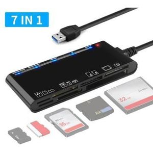 CR7 Multifunctionele USB 3.0-kaartlezer - CF/SD/MS/TF-kaarten - Zwart