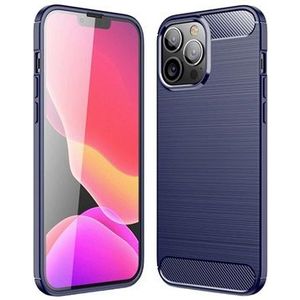 iPhone 14 Pro Max Geborsteld TPU Hoesje - Koolstofvezel - Blauw